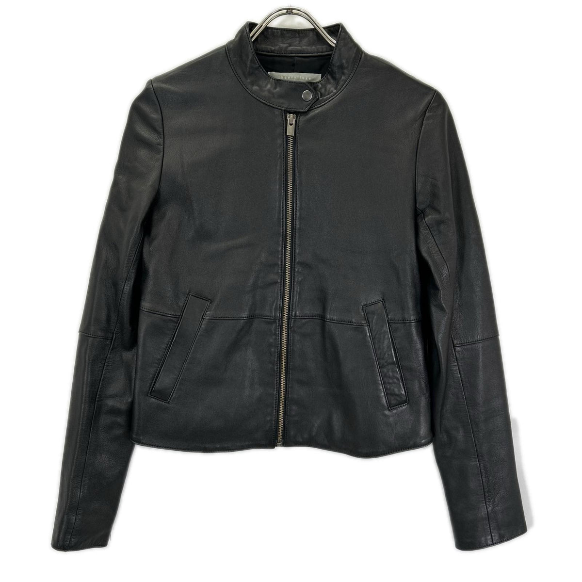 theory luxe セオリーリュクス ブラック スタンドカラー ラムレザー シングルライダースジャケット ジャケット