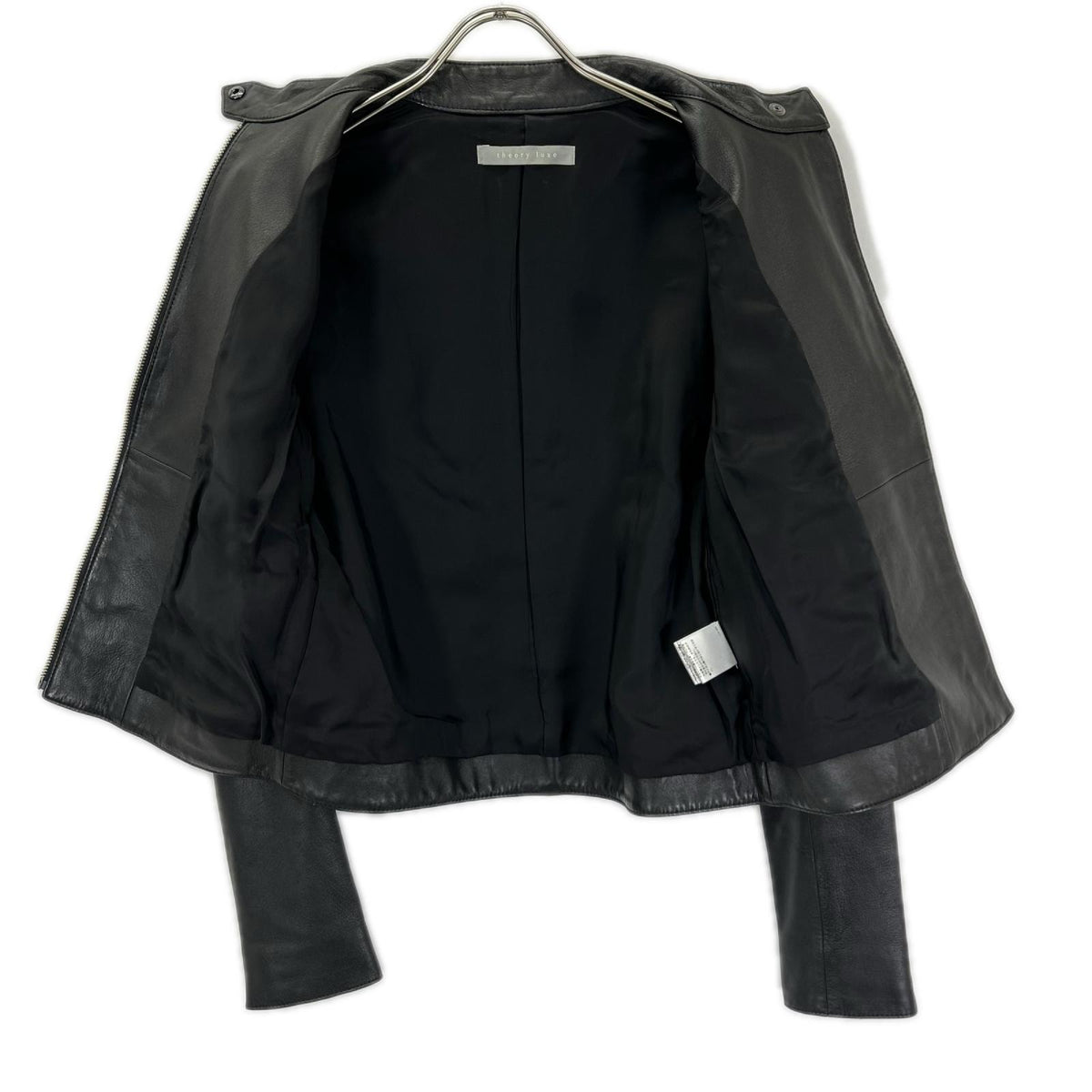 theory luxe セオリーリュクス ブラック スタンドカラー ラムレザー シングルライダースジャケット ジャケット