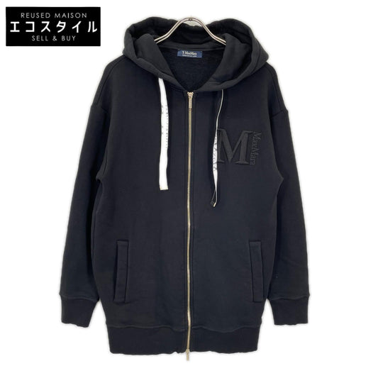 S MaxMara エスマックスマーラ 2399260133 ブラック NOSTOC 裏起毛 ダブルジップ ロゴリボン コットンジャージー パーカー トップス