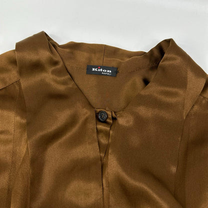 Kiton キートン ブラウン シルク100 プリーツデザイン ボウタイ 長袖 シャツドレス ワンピース
