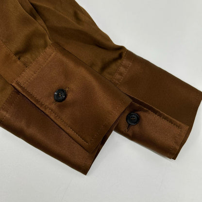 Kiton キートン ブラウン シルク100 プリーツデザイン ボウタイ 長袖 シャツドレス ワンピース