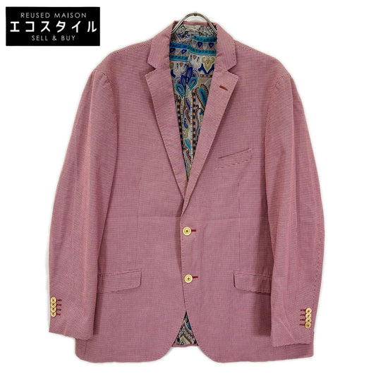 ETRO エトロ 121-11807-1035 レッド×ホワイト コットン混 裏地ペイズリー チェックデザイン テーラードジャケット ジャケット
