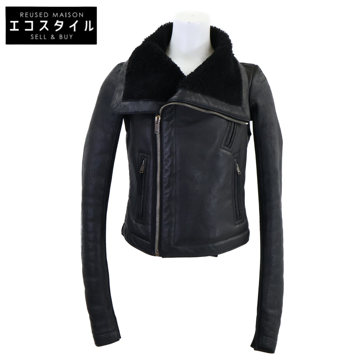 Rick Owens リックオウエンス 【国内正規】PP13F07058 シアリングラム ニット切替 ハイネック ライダースジャケット ジャケット