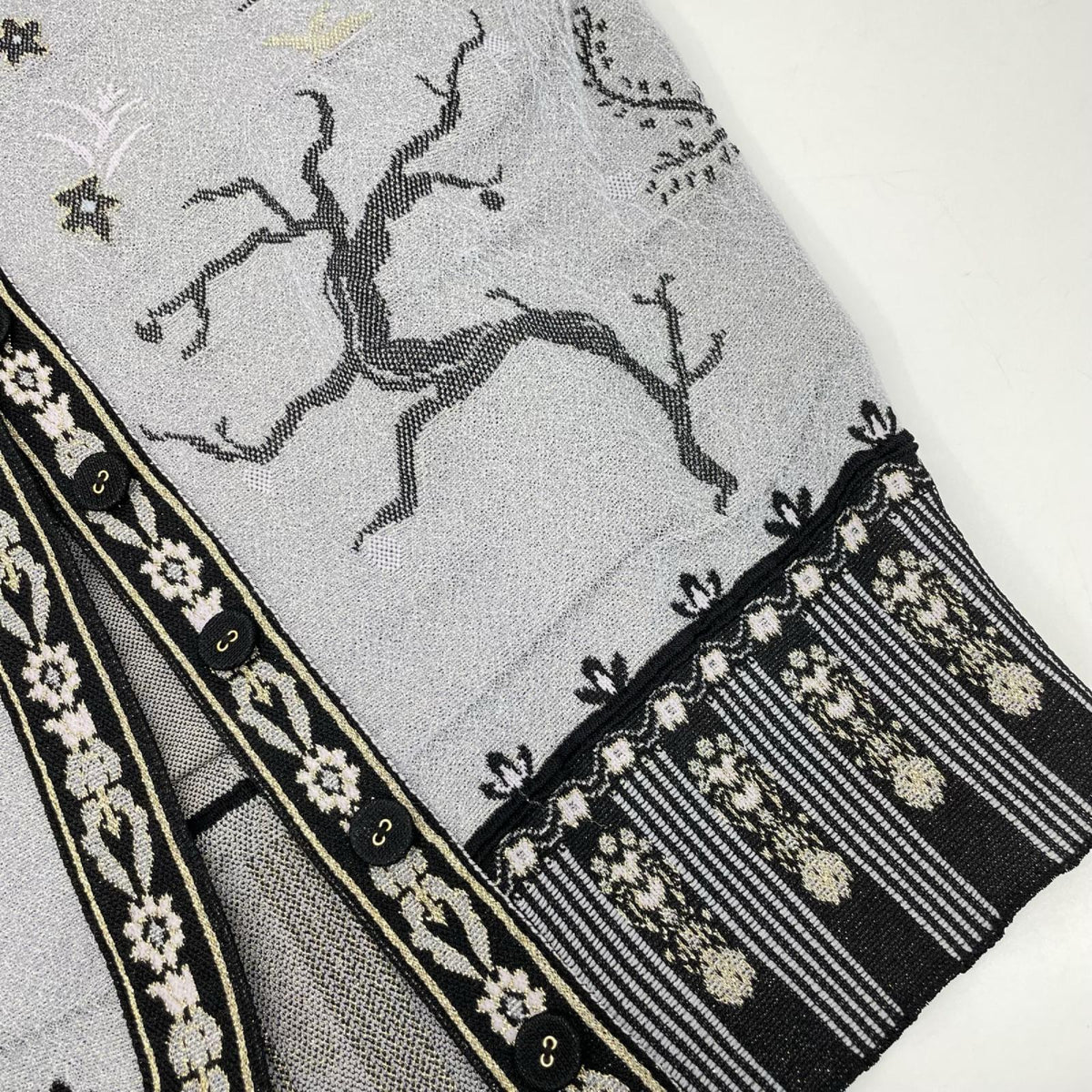 Mame Kurogouchi マメクロゴウチ 26SS MM26SS-KN087 ブラック Layered Jacquard Knit Cardigan/レイヤードジャガードニットカーディガン トップス