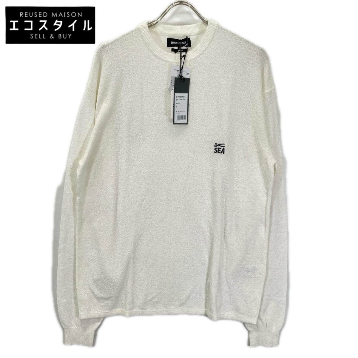 DENHAM デンハム ×WIND AND SEA 01-25-05-52-341 ホワイト シザーロゴ刺繍 Bouclet Pile L/S Tee トップス