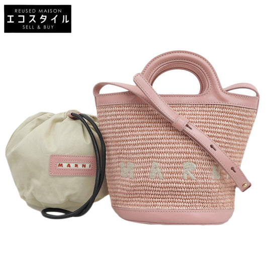 MARNI マルニ 美品 ラフィア×レザー トロピカリア バケットバッグ ショルダーバッグ レディース ピンク ショルダーバッグ