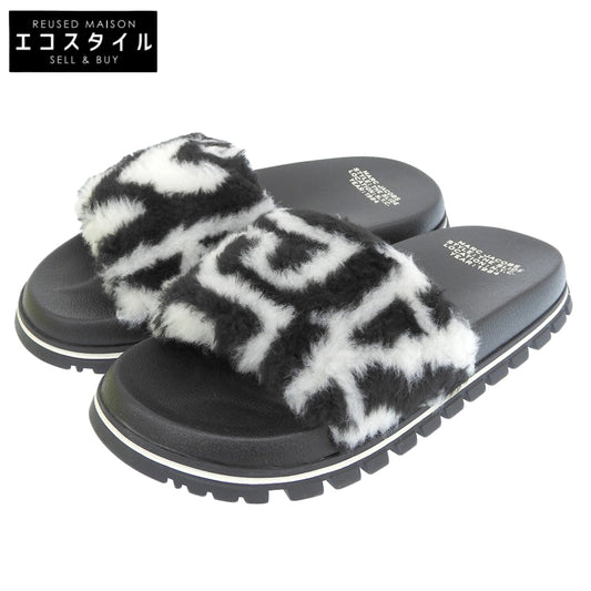 MARC JACOBS Unused THE MONOGRAM TEDDY SLIDE Sandals Women's Black x Ivory 36 Shoes
