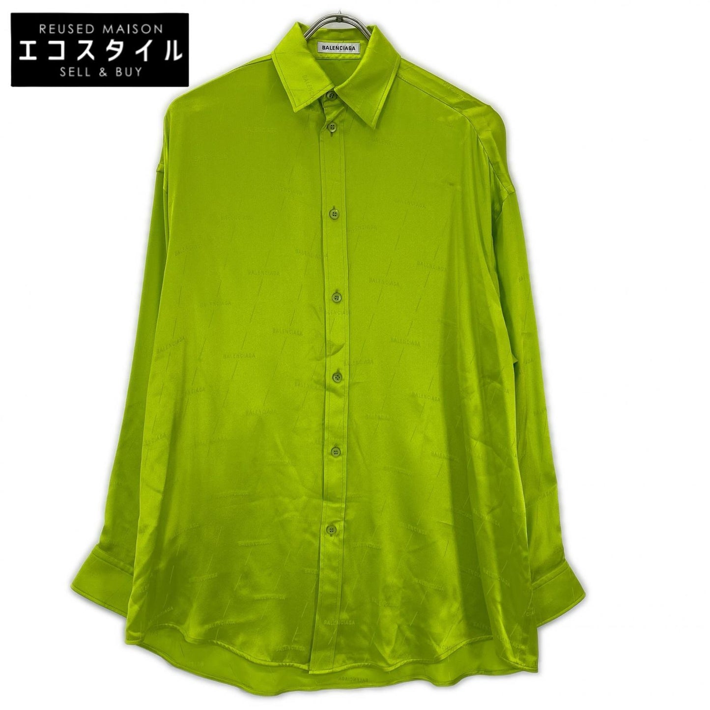 BALENCIAGA バレンシアガ 20年製 623037 ネオンイエロー 総柄 シルク シャツ トップス
