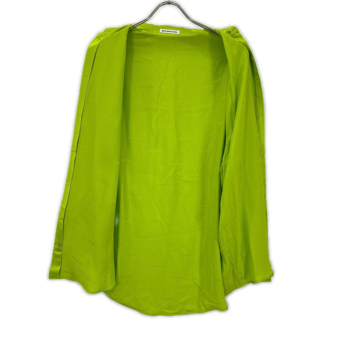 BALENCIAGA バレンシアガ 20年製 623037 ネオンイエロー 総柄 シルク シャツ トップス
