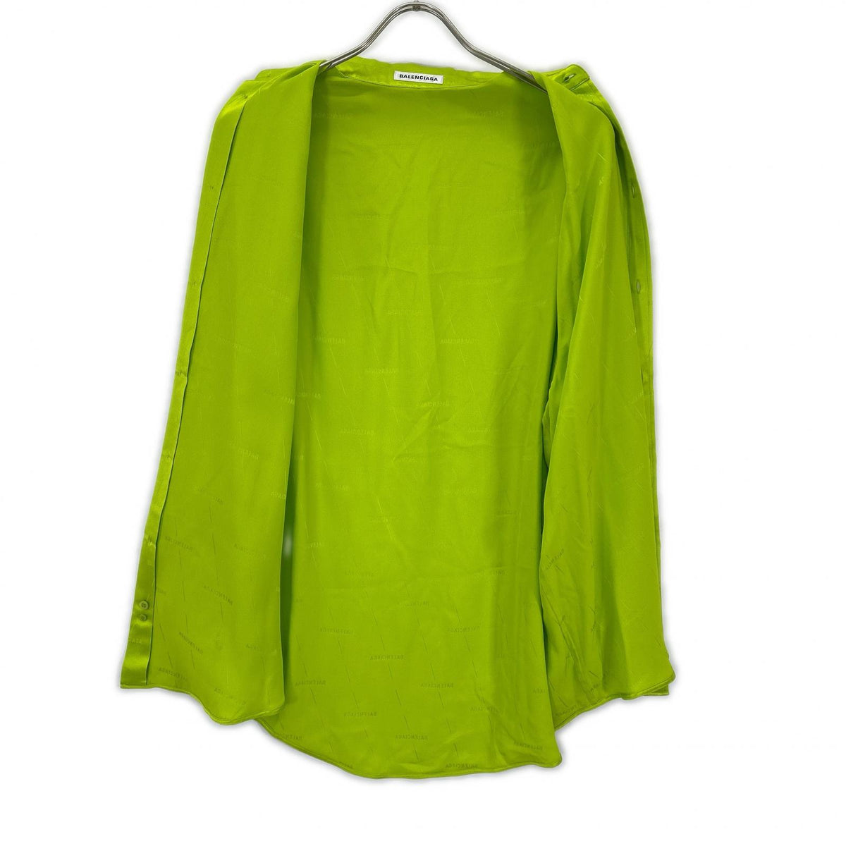 BALENCIAGA バレンシアガ 20年製 623037 ネオンイエロー 総柄 シルク シャツ トップス