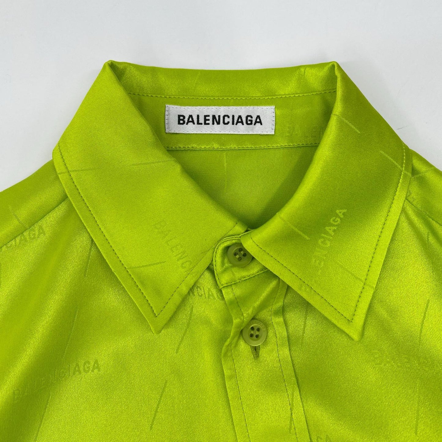 BALENCIAGA バレンシアガ 20年製 623037 ネオンイエロー 総柄 シルク シャツ トップス