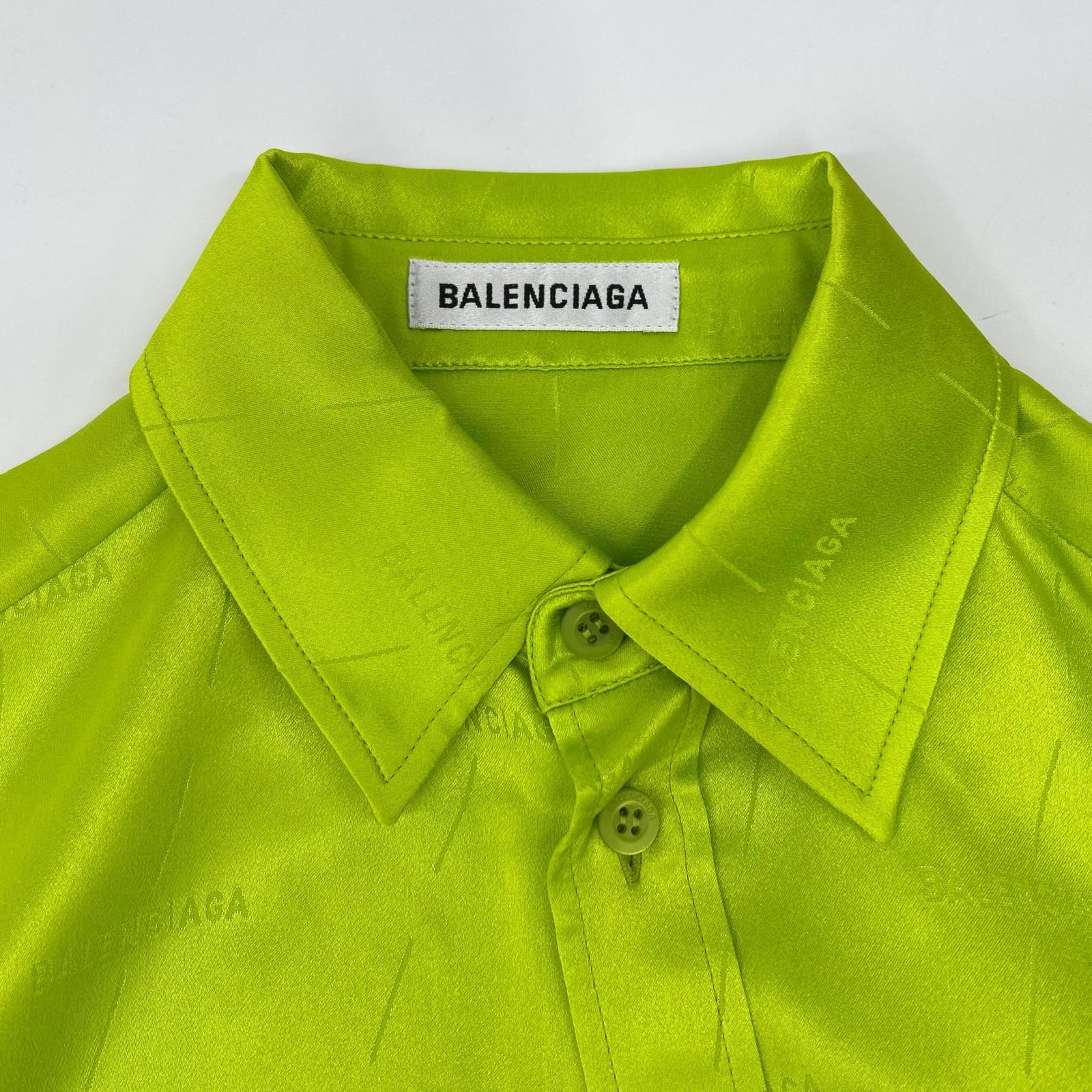 BALENCIAGA バレンシアガ 20年製 623037 ネオンイエロー 総柄 シルク シャツ トップス