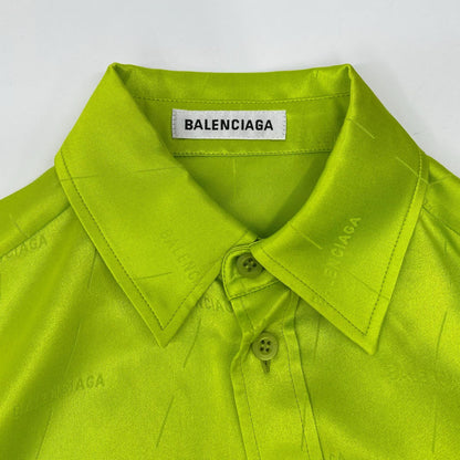 BALENCIAGA バレンシアガ 20年製 623037 ネオンイエロー 総柄 シルク シャツ トップス