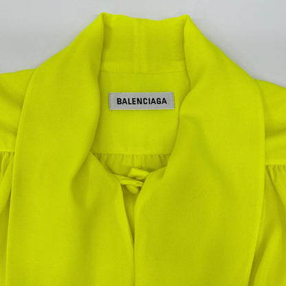 BALENCIAGA バレンシアガ 20年製 602571 ネオンイエロー リボン スカーフ ブラウス トップス