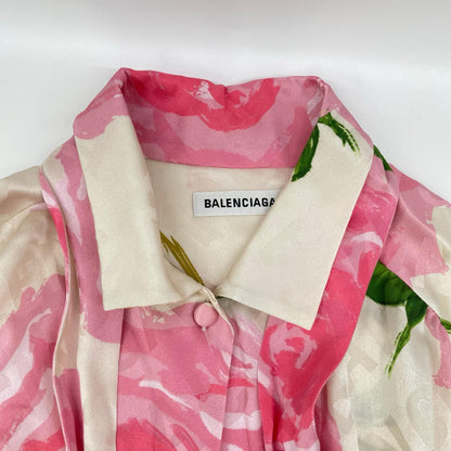 BALENCIAGA バレンシアガ 20年製 625516 ピンク 花柄 リボン スカーフ ブラウス トップス