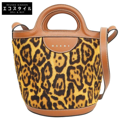 MARNI マルニ 美品 レオパート スモール バケットバッグ 巾着付き ショルダーバッグ レディース ブラウン 23AW ショルダーバッグ