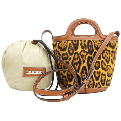 MARNI マルニ 美品 レオパート スモール バケットバッグ 巾着付き ショルダーバッグ レディース ブラウン 23AW ショルダーバッグ