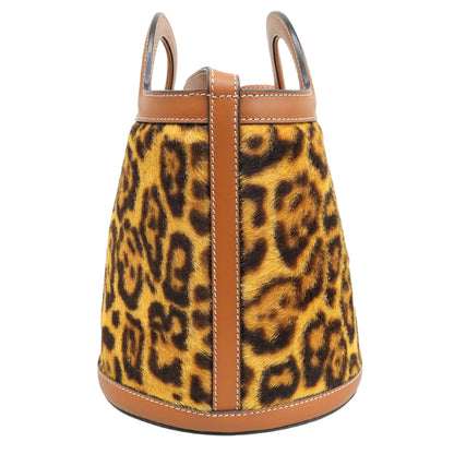 MARNI マルニ 美品 レオパート スモール バケットバッグ 巾着付き ショルダーバッグ レディース ブラウン 23AW ショルダーバッグ