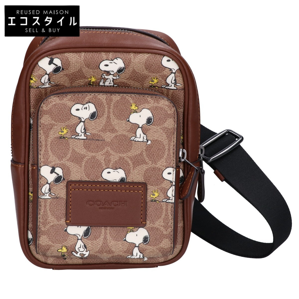 COACH コーチ x PEANUTS ピーナッツ 【美品】CBK47 レーサー シグネチャーキャンバス スヌーピープリント スリングパック ボディバッグ