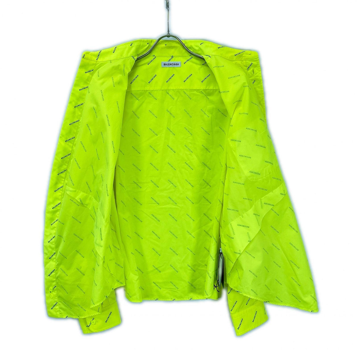 BALENCIAGA バレンシアガ 20年 ネオンイエロー コットン ロゴプリント シャツ トップス