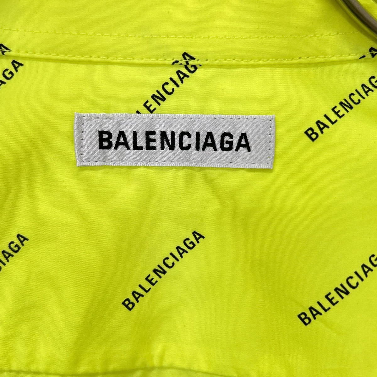 BALENCIAGA バレンシアガ 20年 ネオンイエロー コットン ロゴプリント シャツ トップス