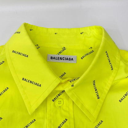 BALENCIAGA バレンシアガ 20年 ネオンイエロー コットン ロゴプリント シャツ トップス