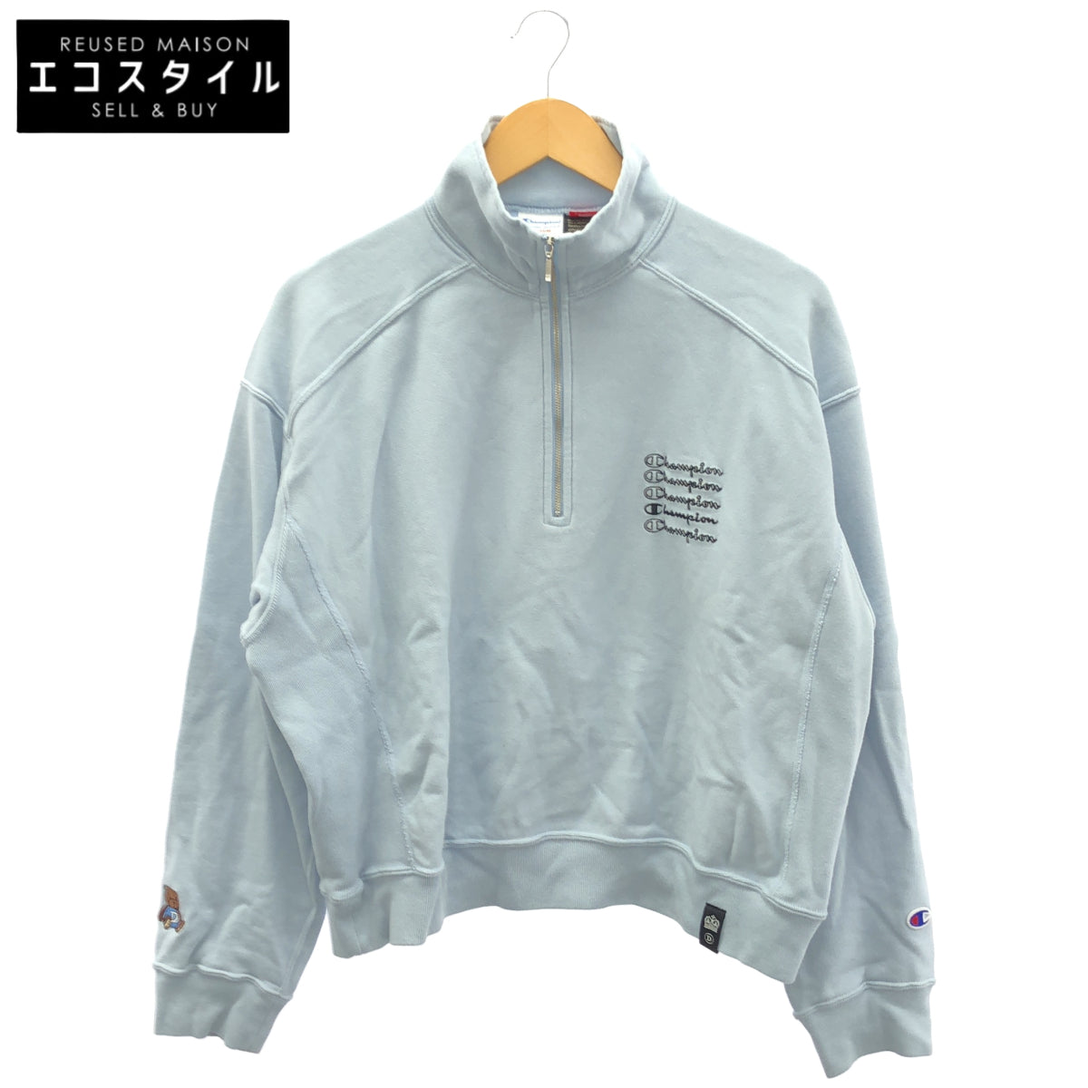 Champion チャンピオン ×ダブルスタンダード ライトブルー ハーフジップ トレーナー トップス