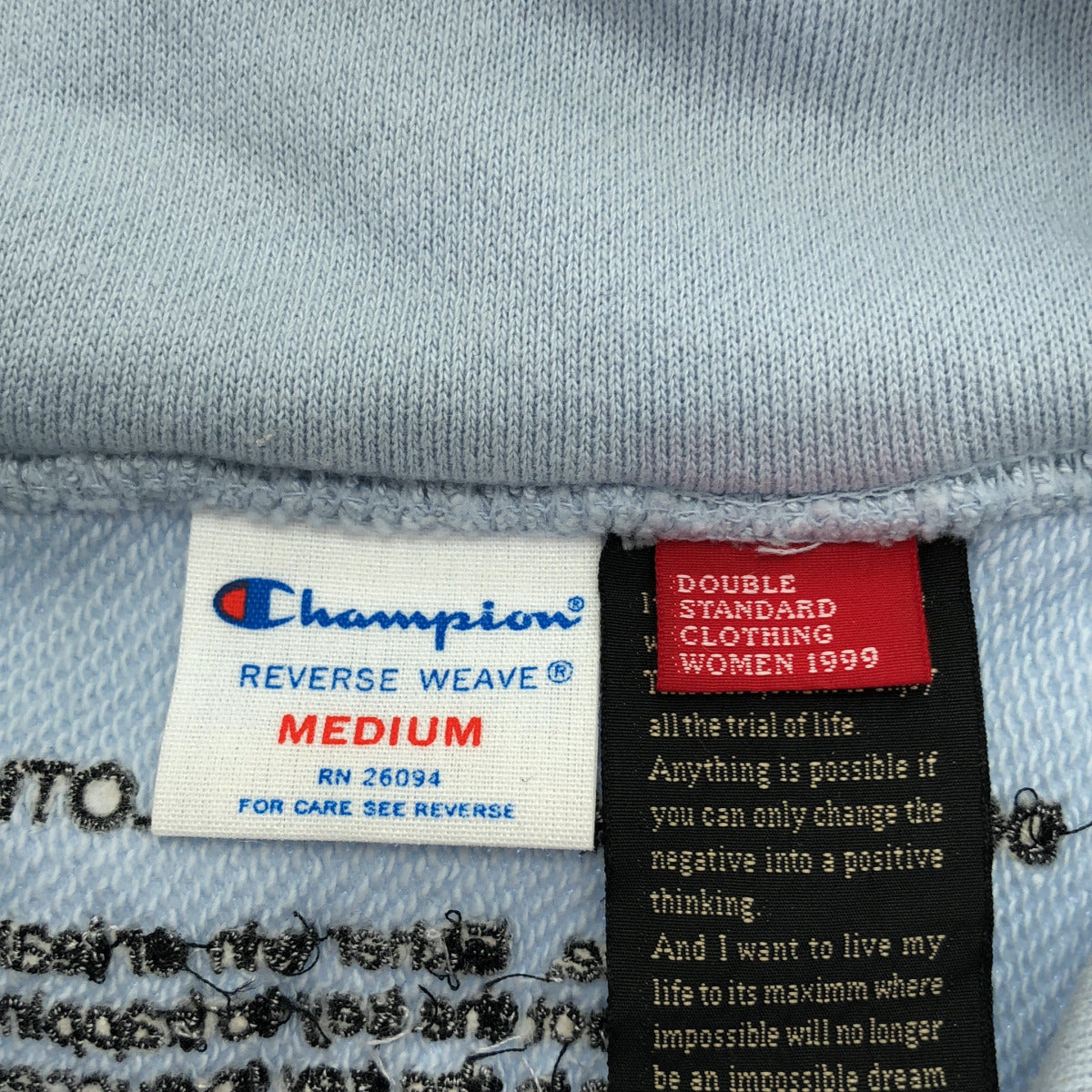 Champion チャンピオン ×ダブルスタンダード ライトブルー ハーフジップ トレーナー トップス