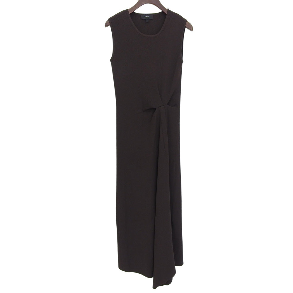 Theory Sleeveless Ribbed Tucked Dress One-piece Women's Brown S 0305716 Dress