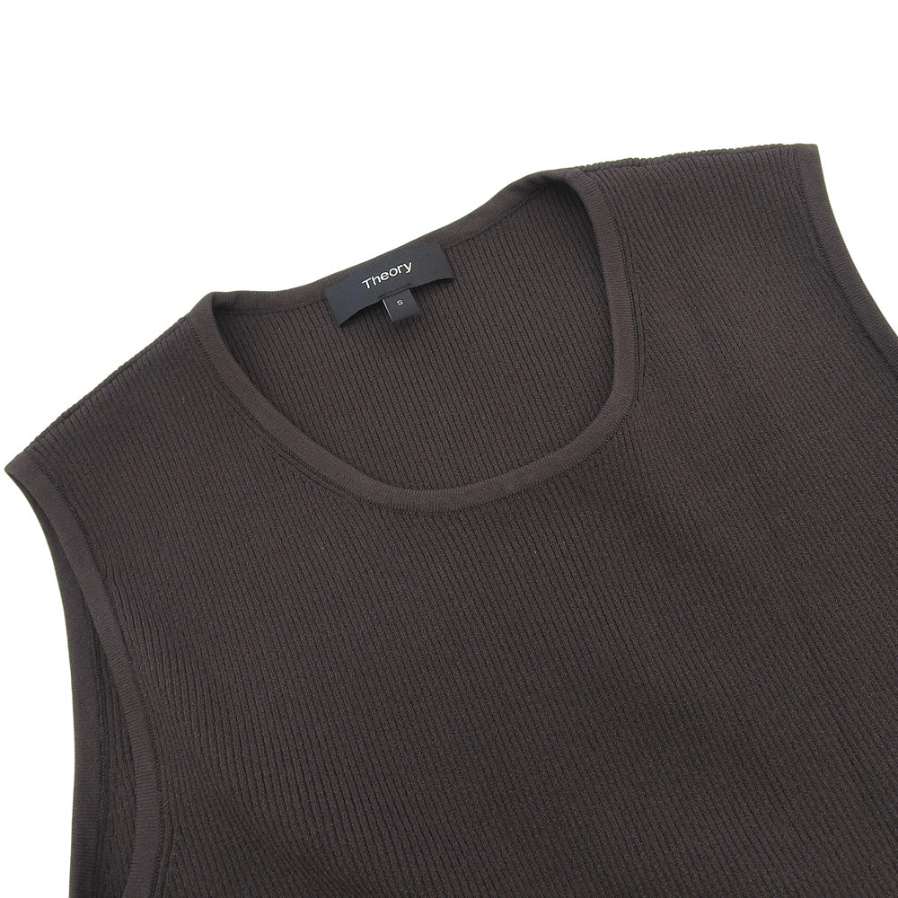 Theory Sleeveless Ribbed Tucked Dress One-piece Women's Brown S 0305716 Dress