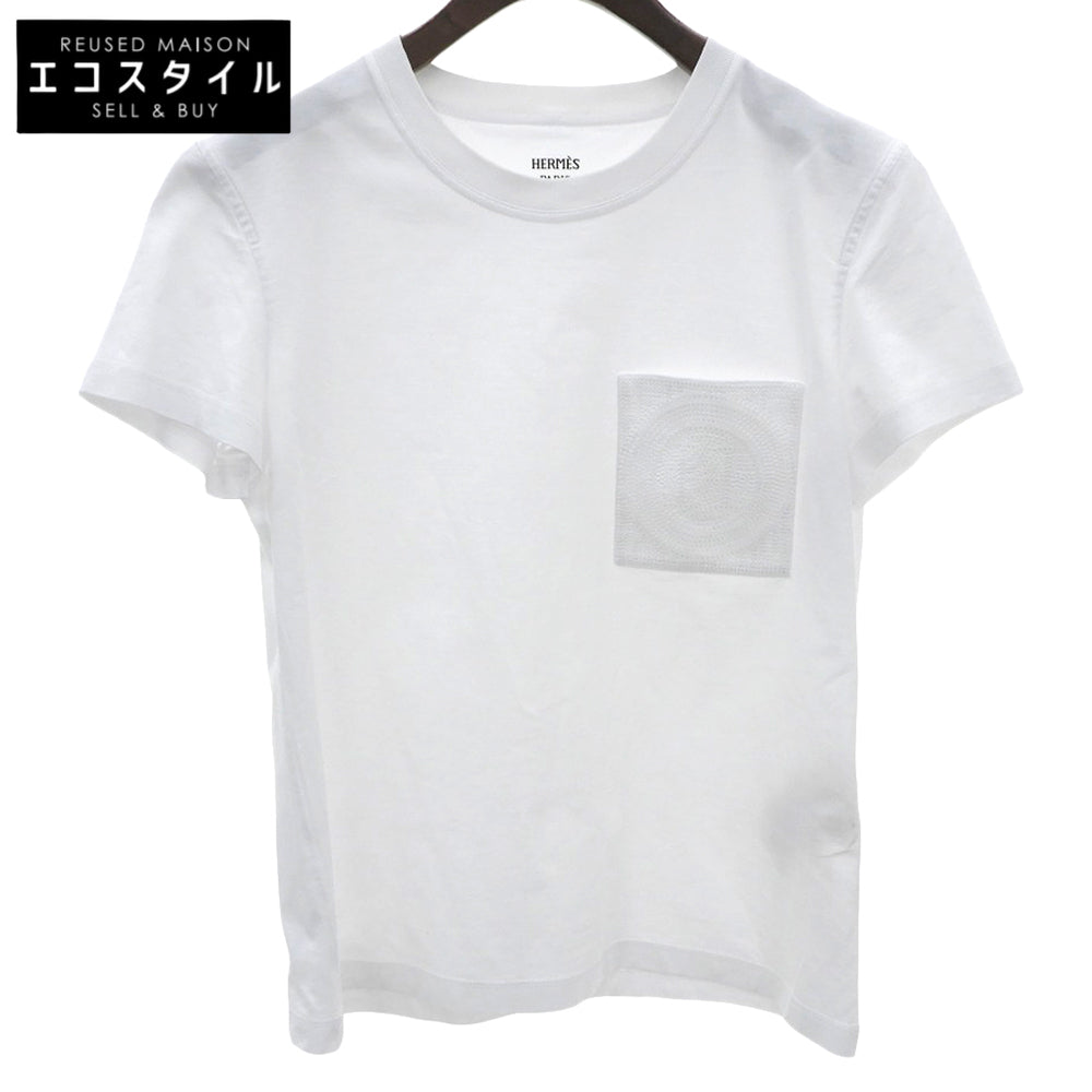 HERMES エルメス 美品 ポケットデザイン Tシャツ トップス レディース ホワイト 36 47-7703 トップス