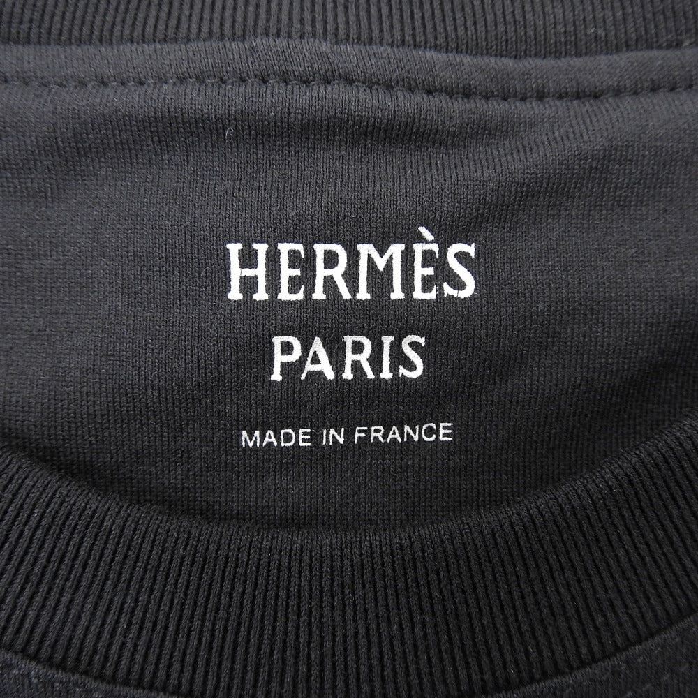 HERMES エルメス 美品 コットン 胸デザイン Tシャツ トップス レディース ブラック 36 47-7703 トップス