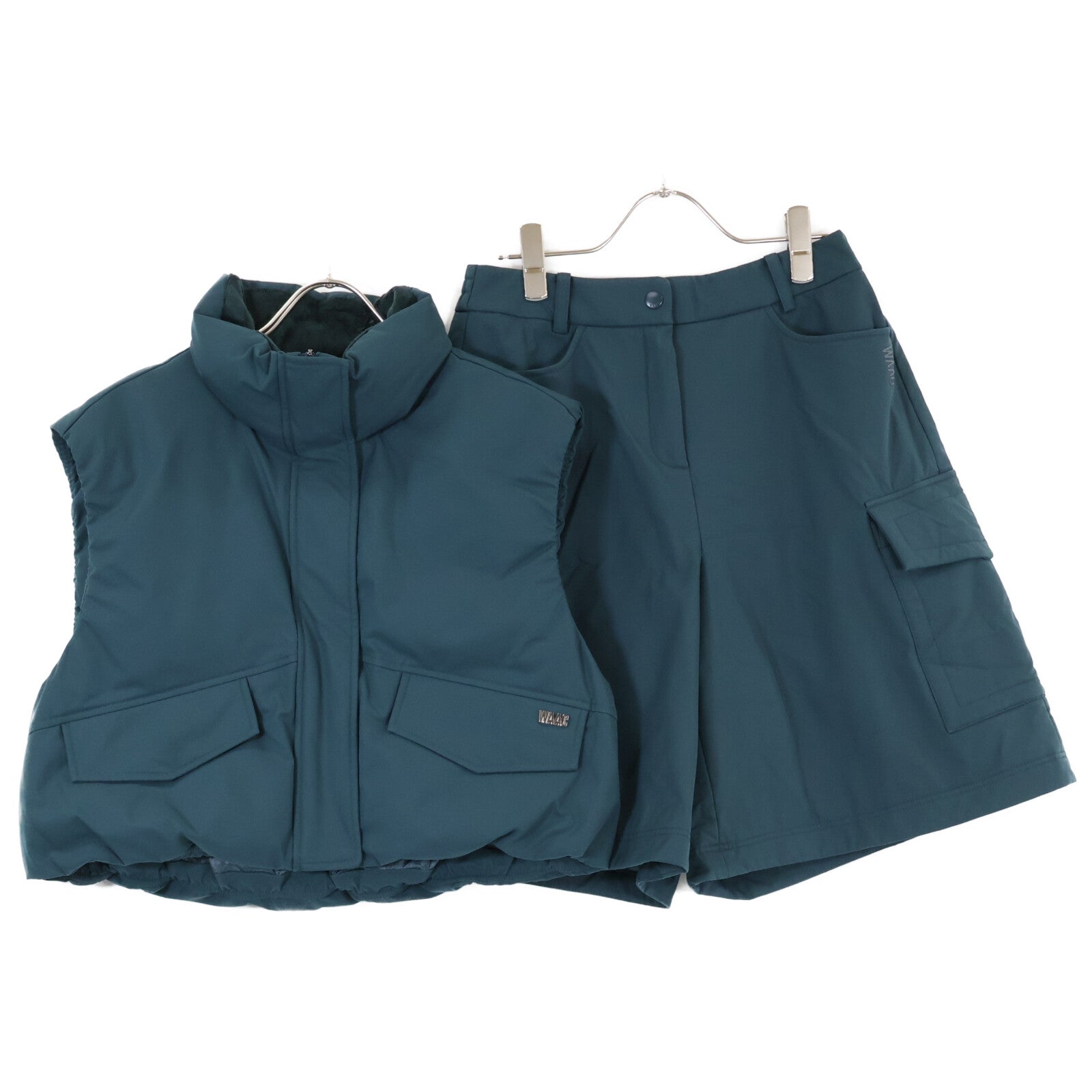 GREEN Zip-up Short Length Down Vest/Half Pants Set-up Suit Set-up S/26 Ladies