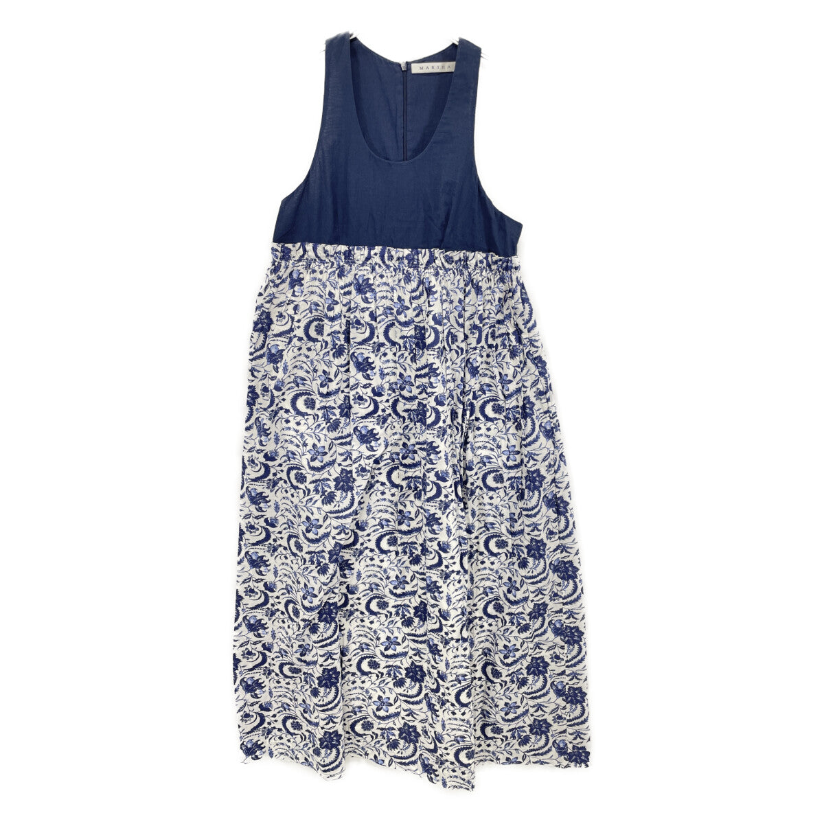 MARIHA Navy Floral Print Switching Dress "Night Beach" Sleeveless Dress