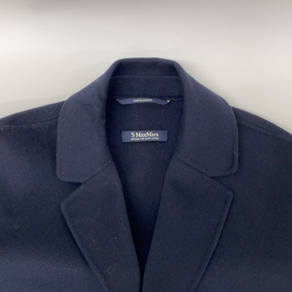 S MaxMara S Max Mara 【Cucito A Mano】海军蓝纯羊毛裹身大衣