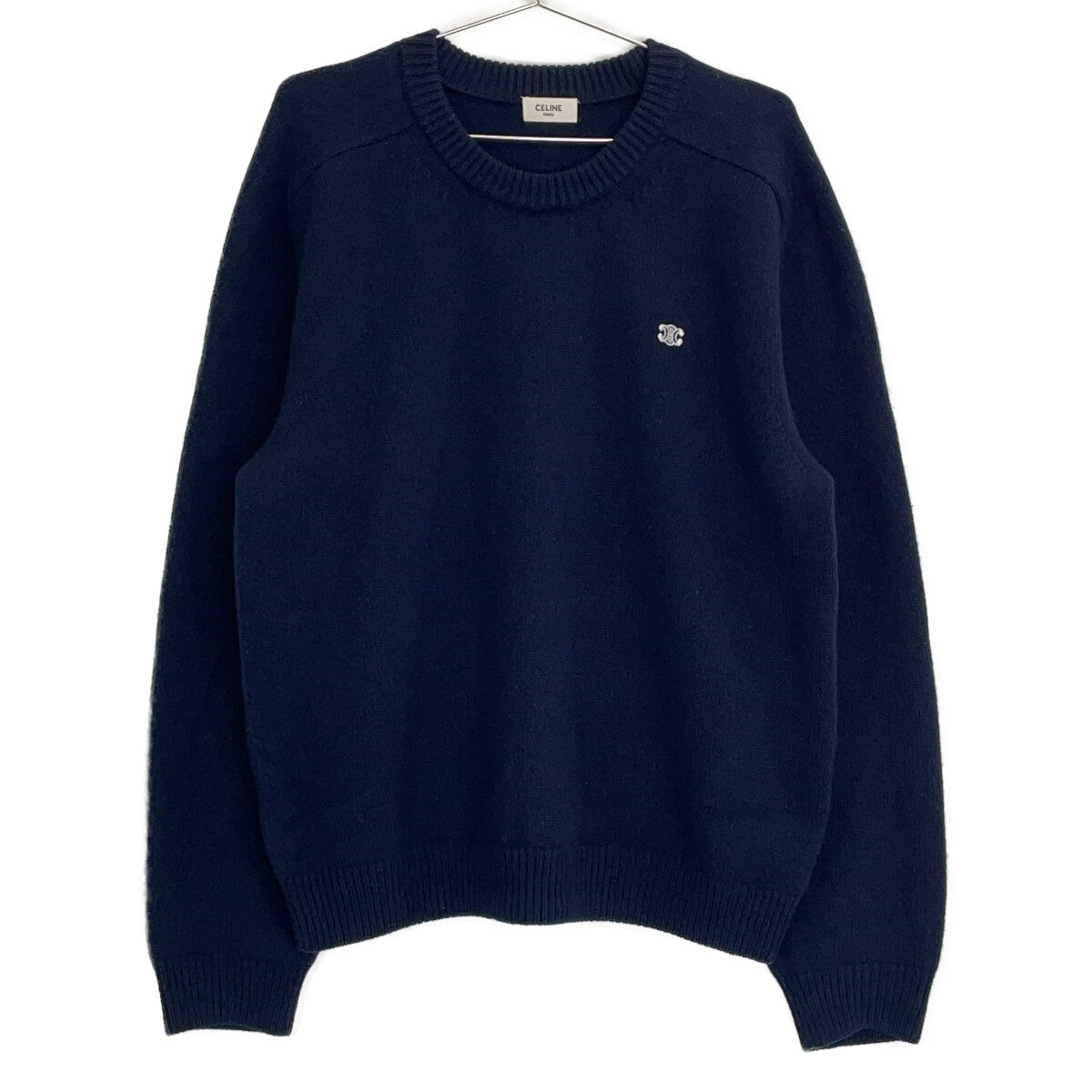 CELINE 2AC85048T Gray Wool-Cashmere Triomphe Crewneck Sweater Top