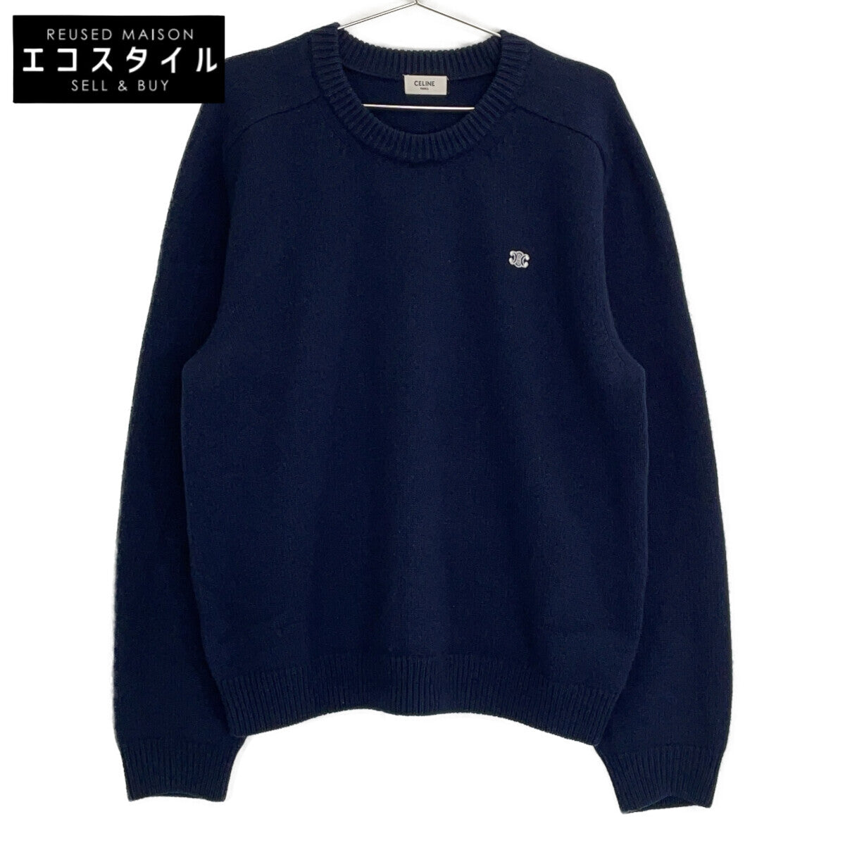 CELINE 2AC85048T Gray Wool-Cashmere Triomphe Crewneck Sweater Top