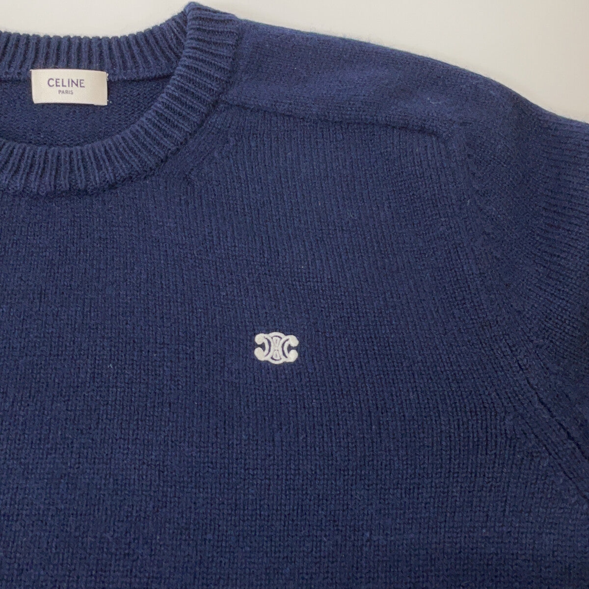 CELINE 2AC85048T Gray Wool-Cashmere Triomphe Crewneck Sweater Top
