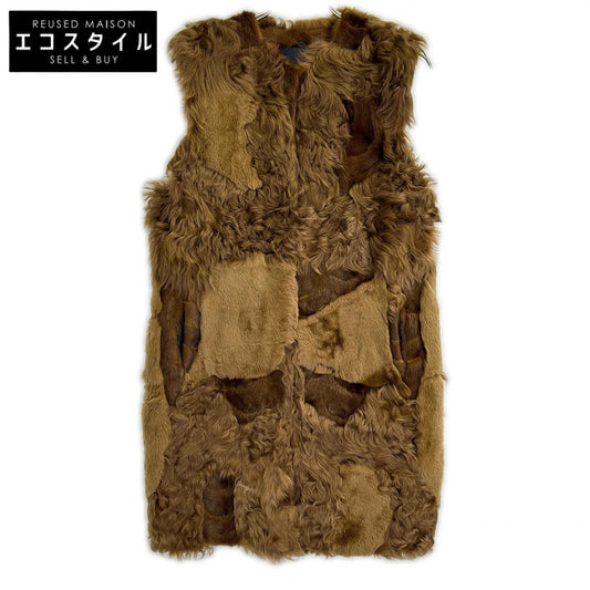 DRESSTERIOR Brown Kalgan Lamb x Rex Rabbit x Mink Fur Vest XS Ladies