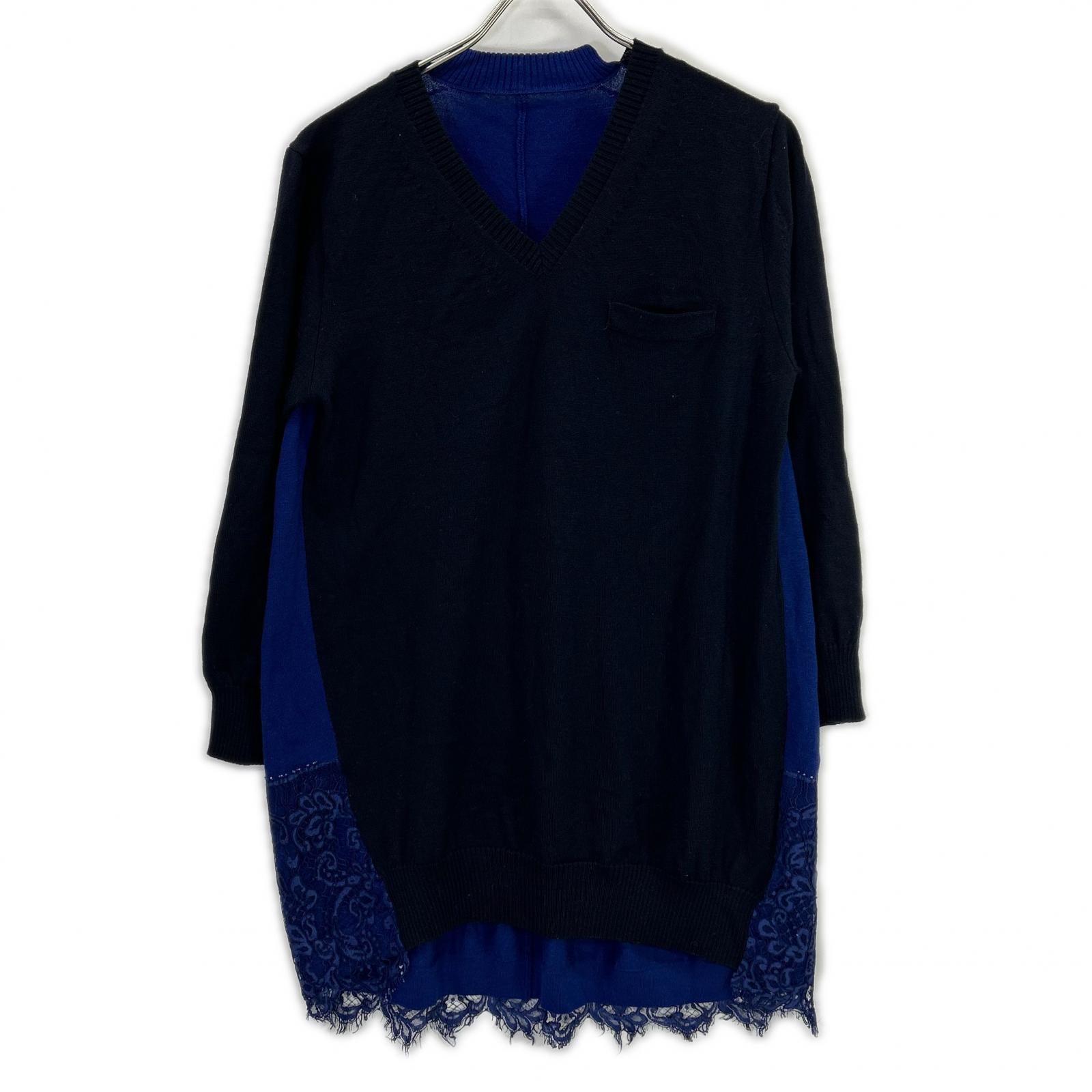 sacai サカイ 13-01900 ネイビー×ブルー レース ドッキング ニット トップス