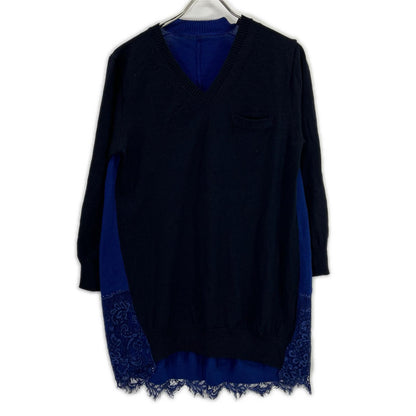 sacai サカイ 13-01900 ネイビー×ブルー レース ドッキング ニット トップス