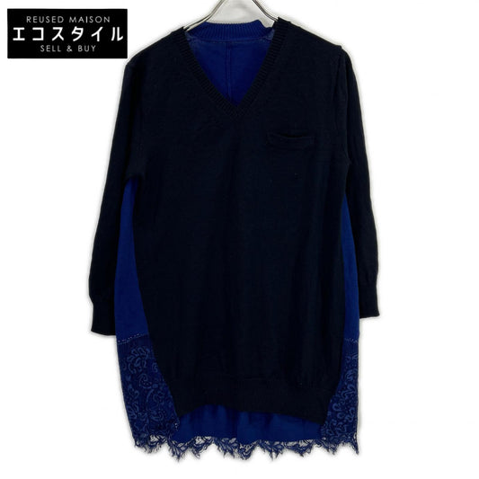 sacai サカイ 13-01900 ネイビー×ブルー レース ドッキング ニット トップス