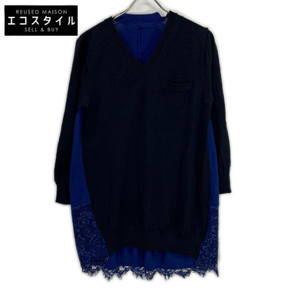 sacai サカイ 13-01900 ネイビー×ブルー レース ドッキング ニット トップス