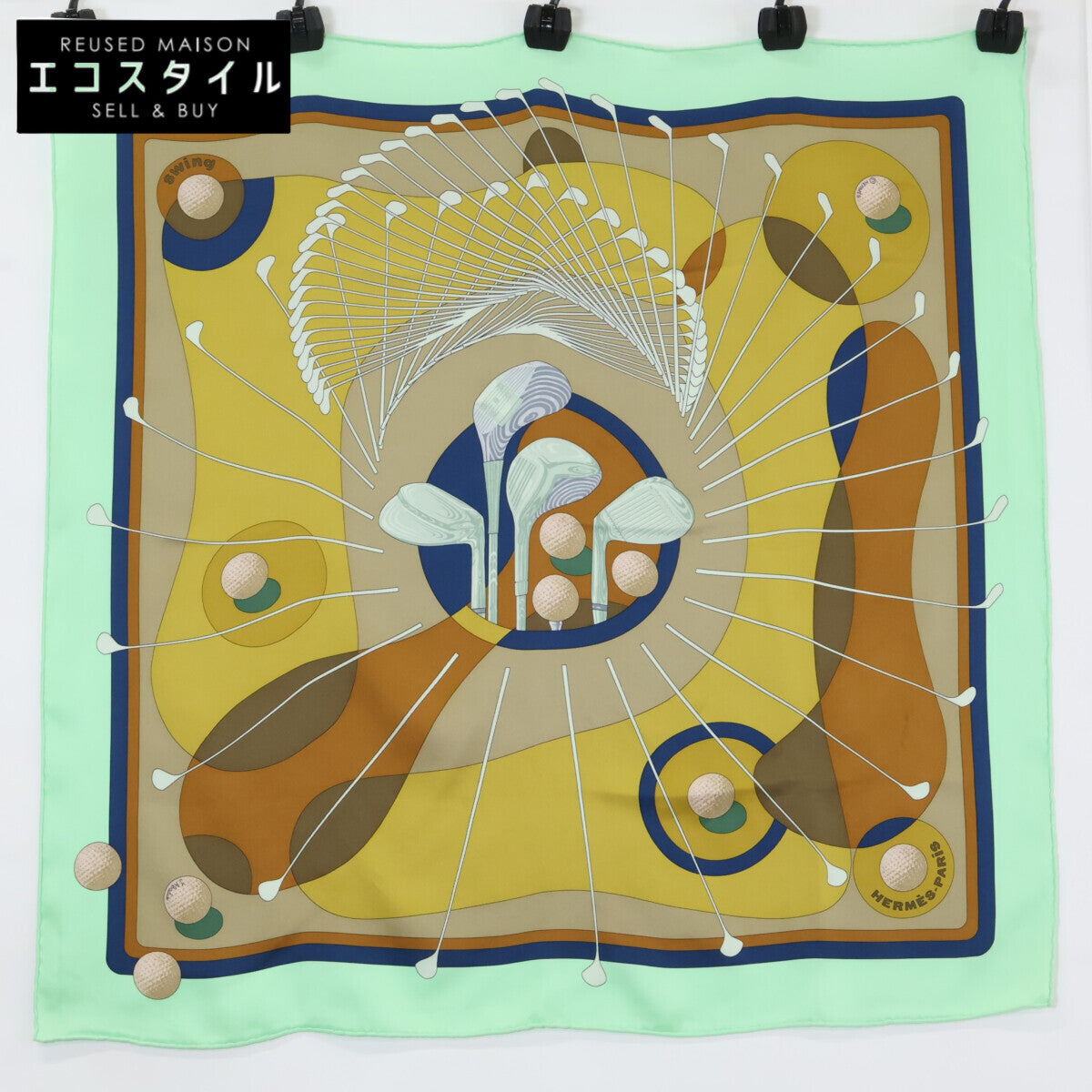HERMES エルメス SWING ゴルフクラブ カレ70 シルク スカーフ