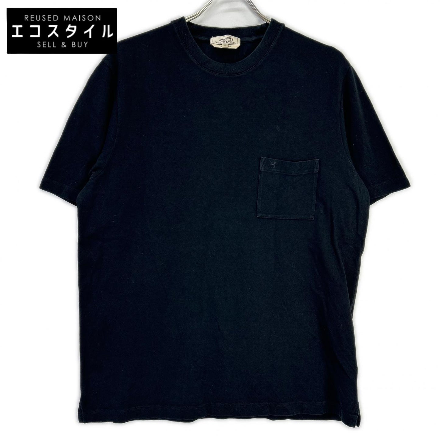 HERMES エルメス ブラック コットン H刺繍 半袖Tシャツ トップス