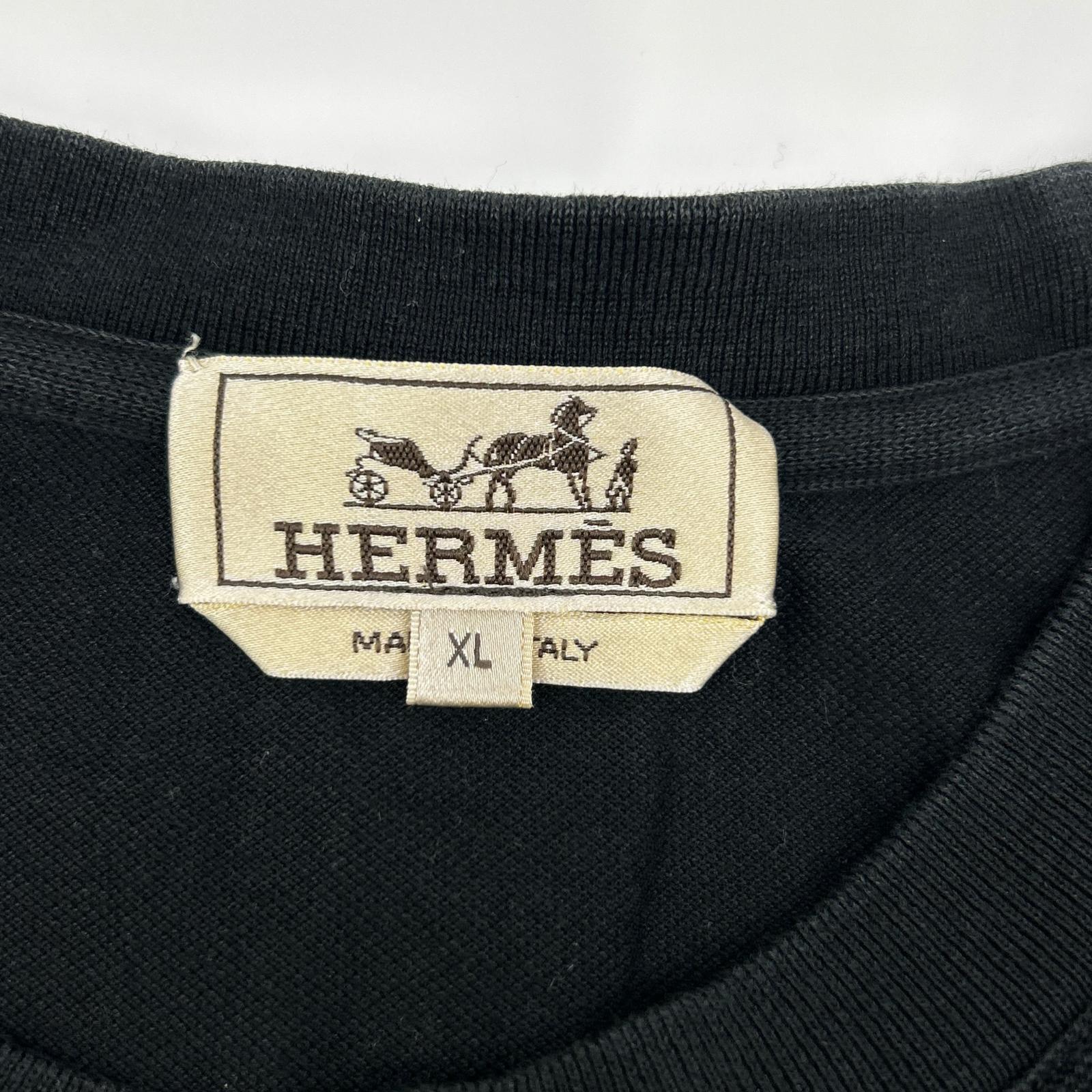 トップス HERMES HERMES エルメス ブラック コットン H刺繍 半袖Tシャツ トップス