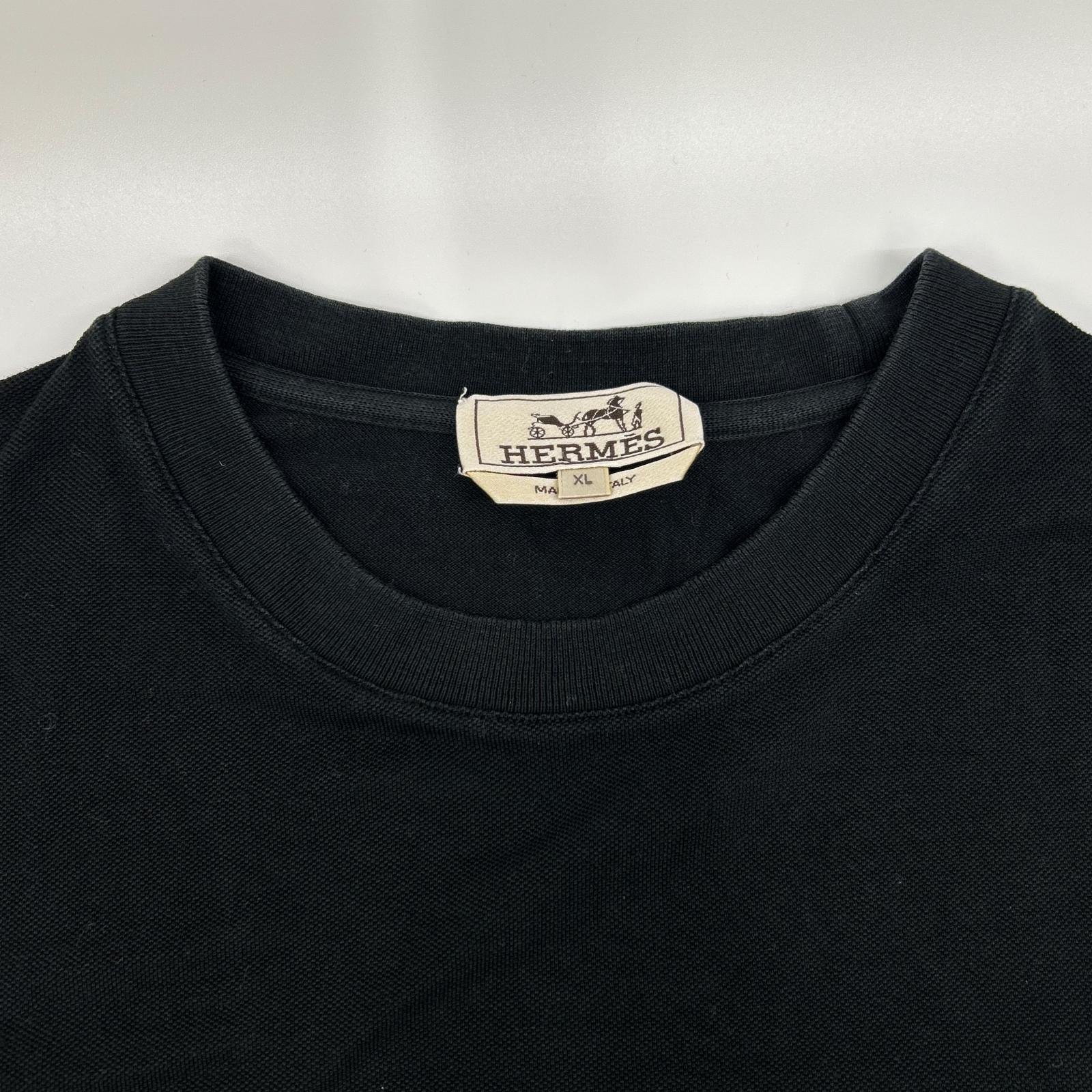HERMES エルメス ブラック コットン H刺繍 半袖Tシャツ トップス
