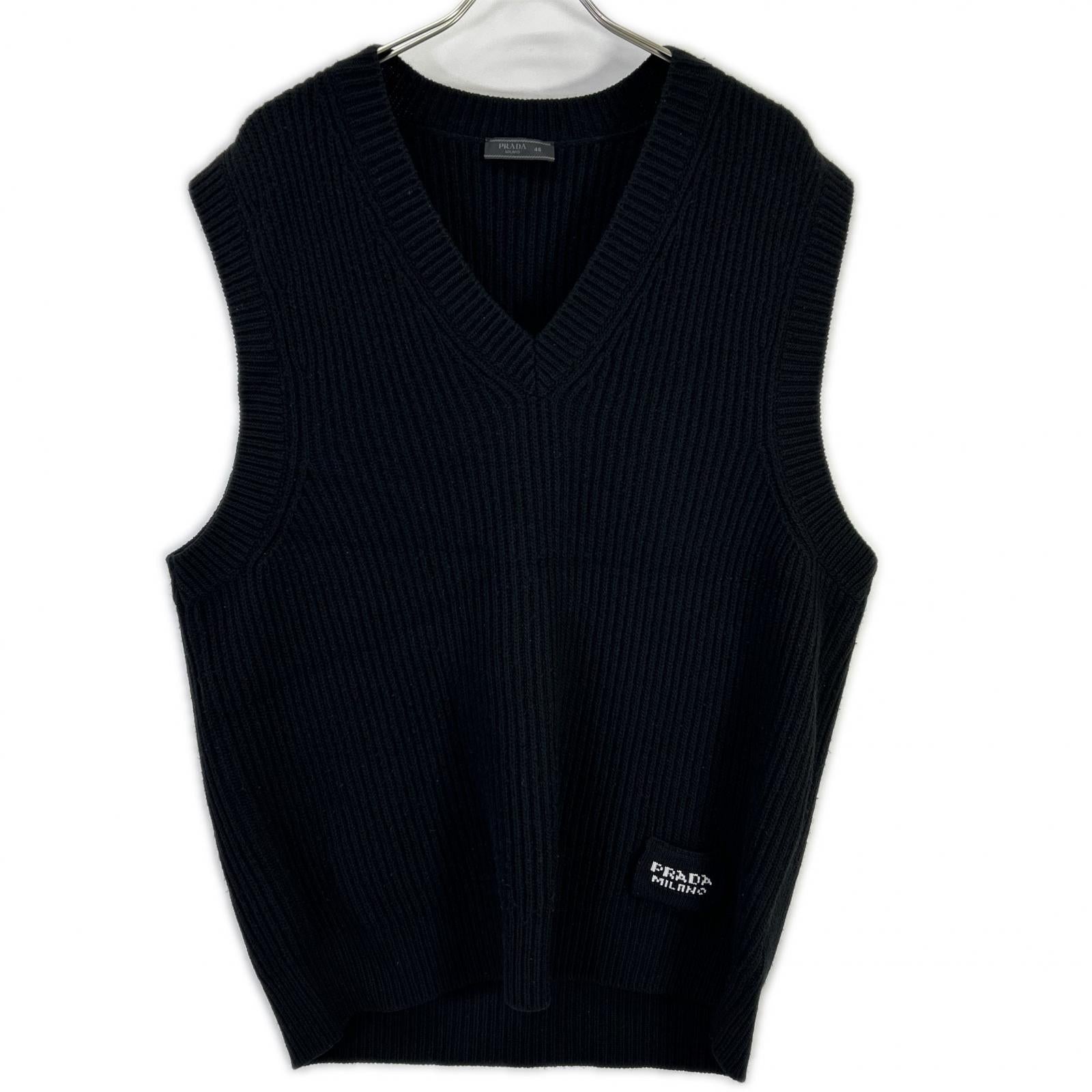 PRADA プラダ UMT409 21年製 ブラック ロゴニットベスト トップス