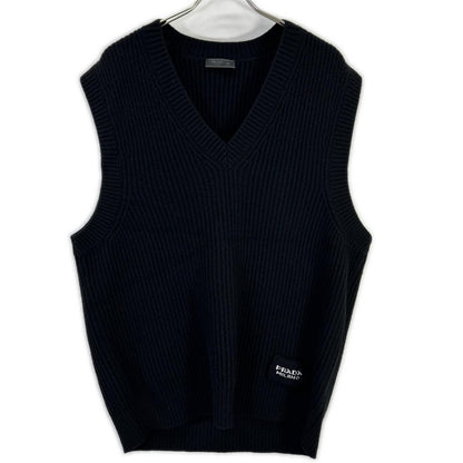PRADA プラダ UMT409 21年製 ブラック ロゴニットベスト トップス