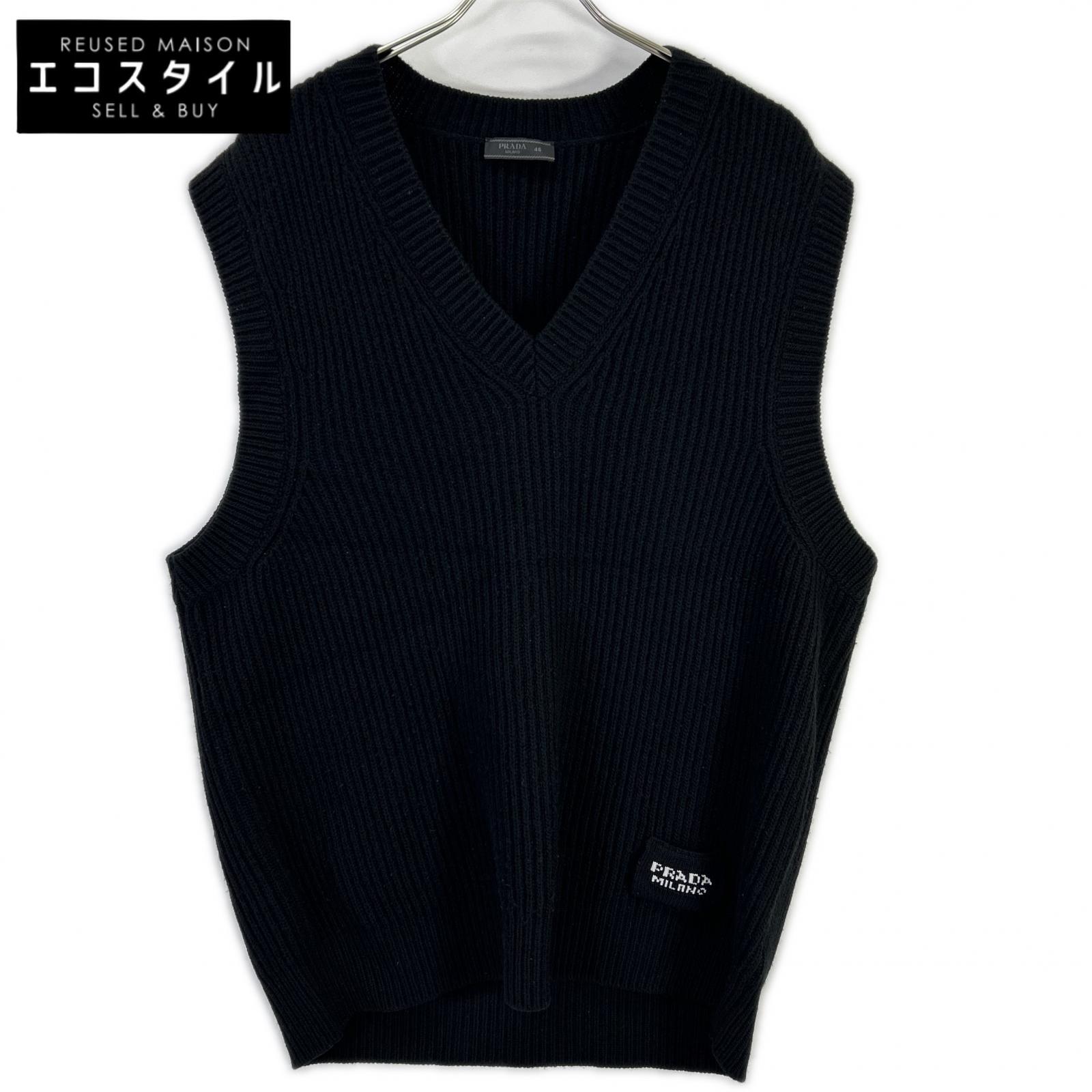PRADA プラダ UMT409 21年製 ブラック ロゴニットベスト トップス
